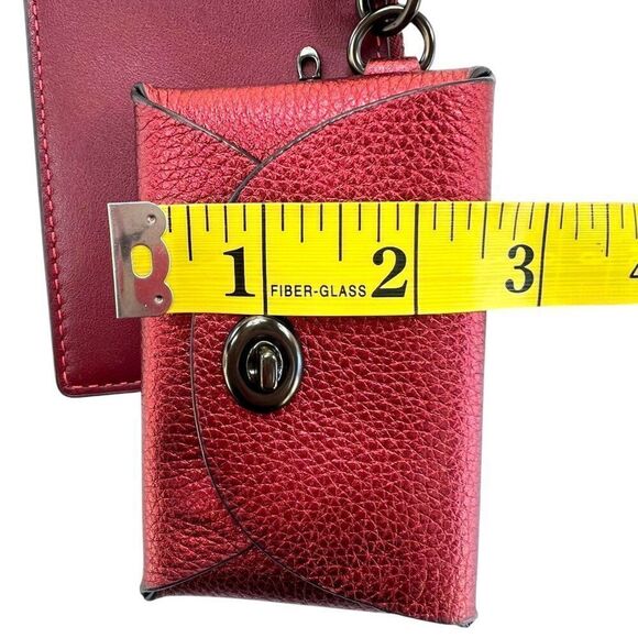 Coach Rare NWOT Dual Card Case Red Metallic Leather Card Case & Key Ring - Picture 3 of 12